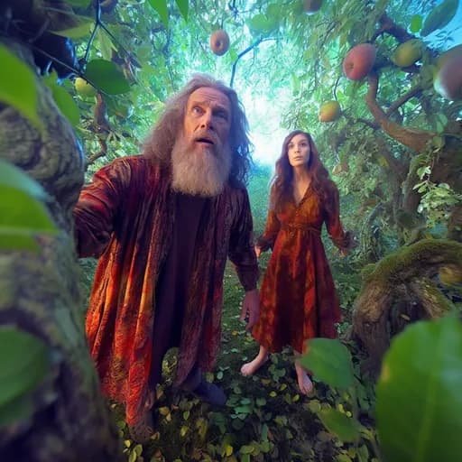 Selfie of Adam and Eve in the garden of Eden